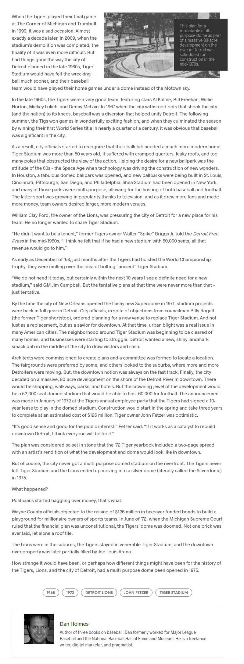 Unbuilt Sports Stadiums - Detroit Riverfront Dome Stadium Article
